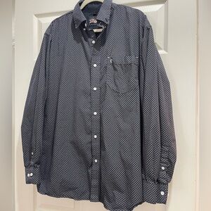 Men's Black with Blue and White Patterned Button Down Shirt